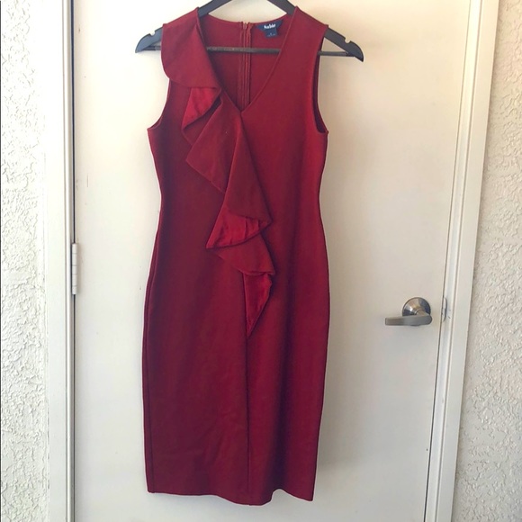 Fitted red midi-dress - Picture 1 of 5